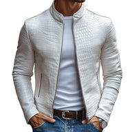 Men’s Stone Pattern Leather Jacket in Slim Fit | Modern Smart Casual Coat