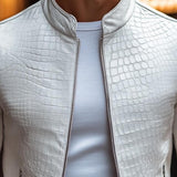 Men’s Stone Pattern Leather Jacket in Slim Fit | Modern Smart Casual Coat