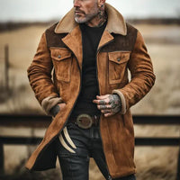 Men’s Suede Winter Coat with Polar Fleece Lining | Stylish Mid-Length Warm Jacket