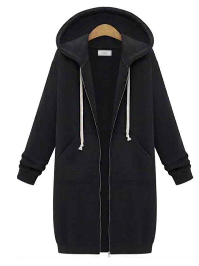 Women’s Longline Zip Hoodie in Casual Style | Relaxed Hooded Sweatshirt