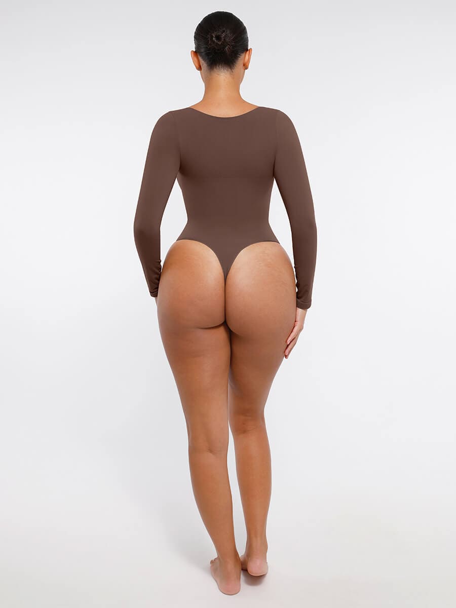 Wholesale Seamless Long Sleeve Chest Support Tummy Control Thong Bodysuit