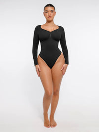 Wholesale Seamless Long Sleeve Chest Support Tummy Control Thong Bodysuit