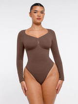 Wholesale Seamless Long Sleeve Chest Support Tummy Control Thong Bodysuit