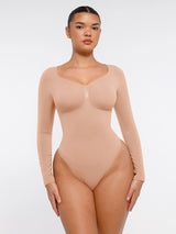 Wholesale Seamless Long Sleeve Chest Support Tummy Control Thong Bodysuit