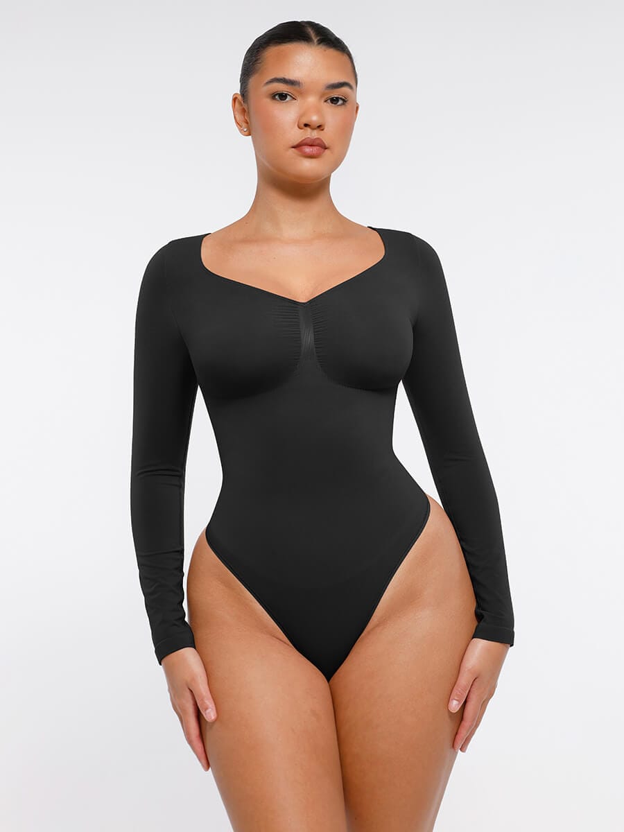 Wholesale Seamless Long Sleeve Chest Support Tummy Control Thong Bodysuit