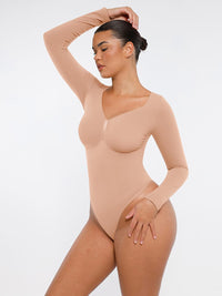 Wholesale Seamless Long Sleeve Chest Support Tummy Control Thong Bodysuit