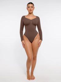 Wholesale Seamless Long Sleeve Chest Support Tummy Control Thong Bodysuit