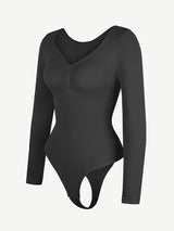 Wholesale Seamless Long Sleeve Chest Support Tummy Control Thong Bodysuit