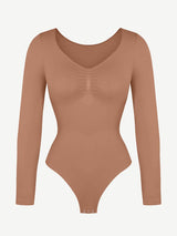 Wholesale Seamless Long Sleeve Chest Support Tummy Control Thong Bodysuit