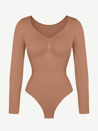 Wholesale Seamless Long Sleeve Chest Support Tummy Control Thong Bodysuit