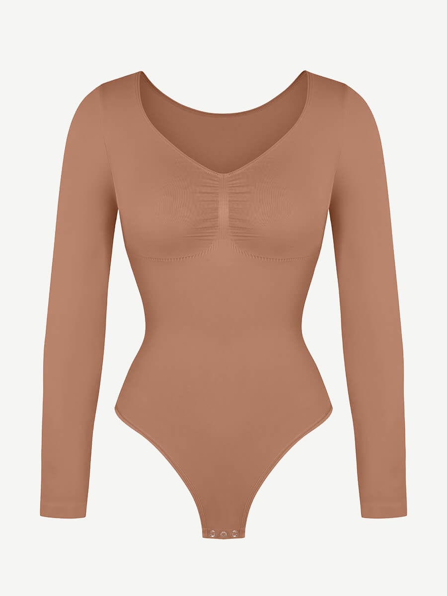 Wholesale Seamless Long Sleeve Chest Support Tummy Control Thong Bodysuit