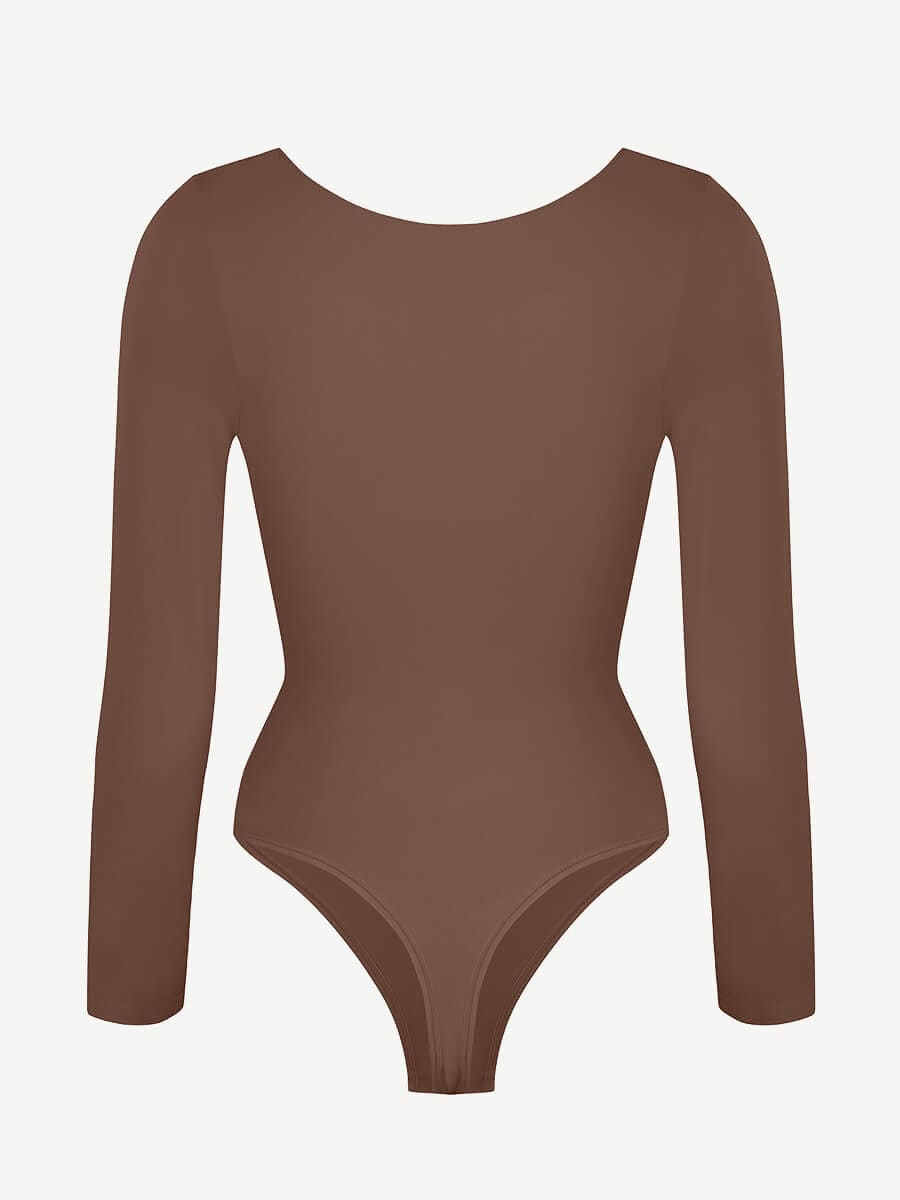 Wholesale Seamless Long Sleeve Chest Support Tummy Control Thong Bodysuit