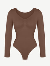 Wholesale Seamless Long Sleeve Chest Support Tummy Control Thong Bodysuit