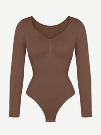 Wholesale Seamless Long Sleeve Chest Support Tummy Control Thong Bodysuit