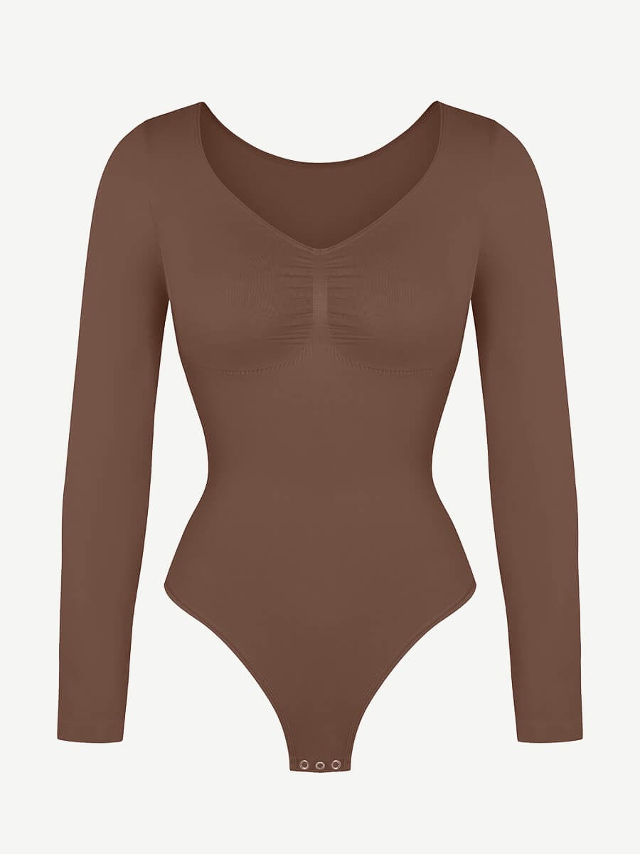 Wholesale Seamless Long Sleeve Chest Support Tummy Control Thong Bodysuit