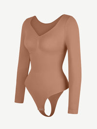 Wholesale Seamless Long Sleeve Chest Support Tummy Control Thong Bodysuit