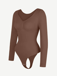 Wholesale Seamless Long Sleeve Chest Support Tummy Control Thong Bodysuit