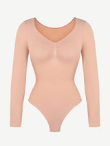 Wholesale Seamless Long Sleeve Chest Support Tummy Control Thong Bodysuit