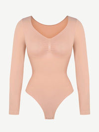 Wholesale Seamless Long Sleeve Chest Support Tummy Control Thong Bodysuit