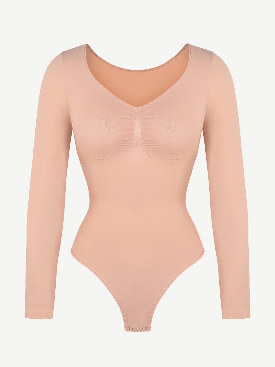 Wholesale Seamless Long Sleeve Chest Support Tummy Control Thong Bodysuit