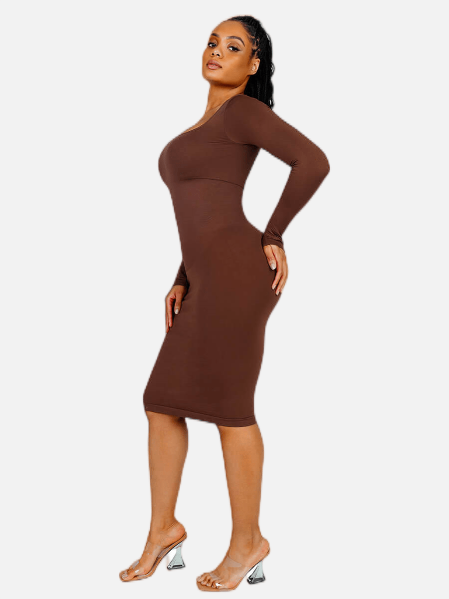 Wholesale 🌿 Eco-friendly Seamless Square Neck Long Sleeve Shaper Dress