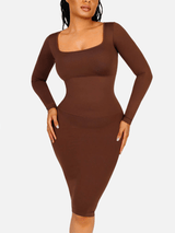 Wholesale 🌿 Eco-friendly Seamless Square Neck Long Sleeve Shaper Dress