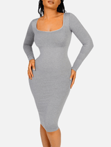 Wholesale 🌿 Eco-friendly Seamless Square Neck Long Sleeve Shaper Dress