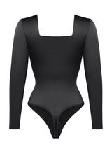 Wholesale Square Neck Long Sleeve Sleek Thong Bodysuit