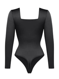 Wholesale Square Neck Long Sleeve Sleek Thong Bodysuit