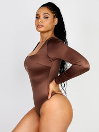 Wholesale Square Neck Long Sleeve Sleek Thong Bodysuit