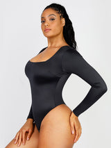 Wholesale Square Neck Long Sleeve Sleek Thong Bodysuit