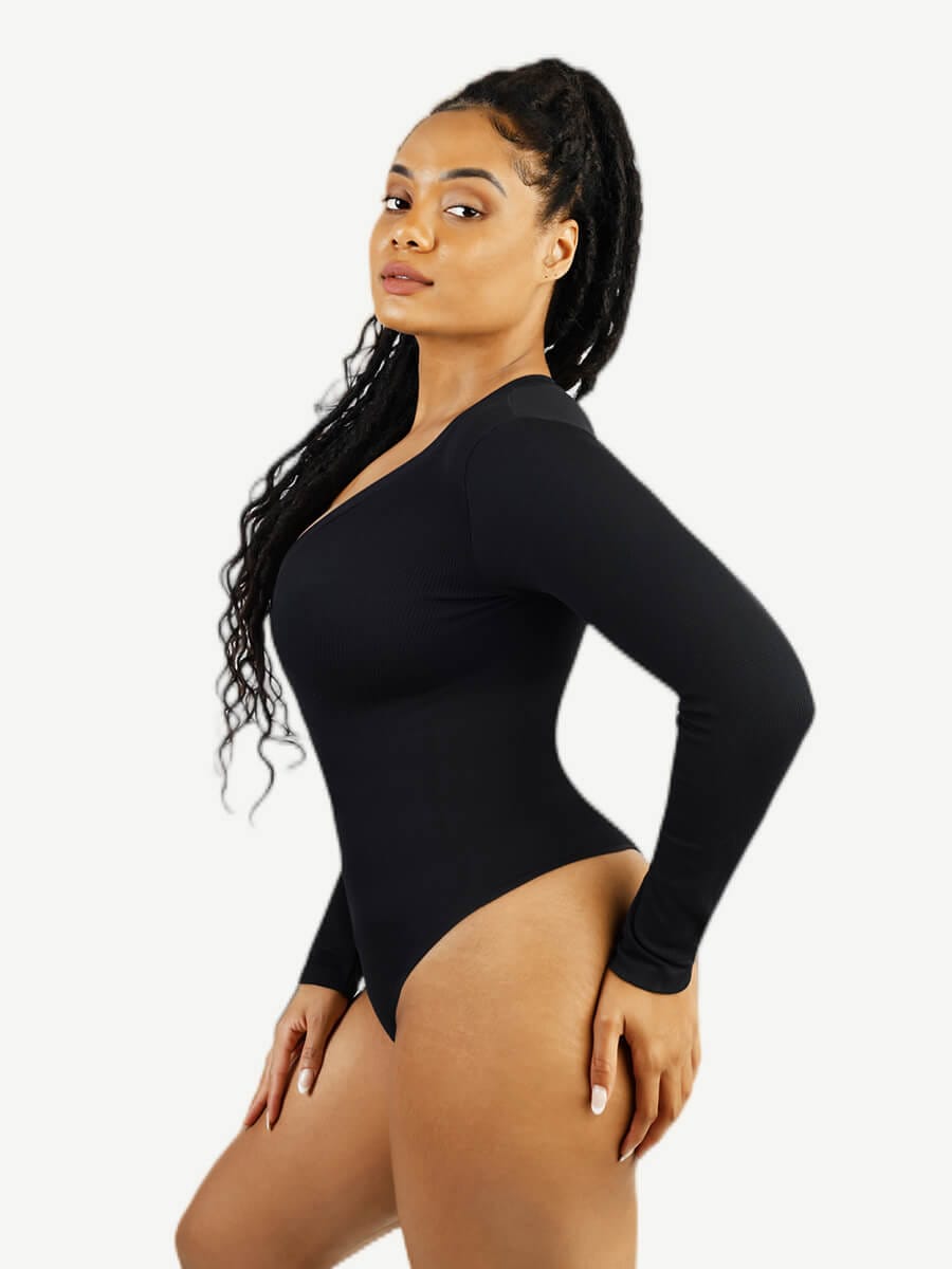 Wholesale Long Sleeved V-neck Waist Shaping Tummy Control Seamless Bodysuit