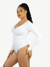 Wholesale Long Sleeved V-neck Waist Shaping Tummy Control Seamless Bodysuit