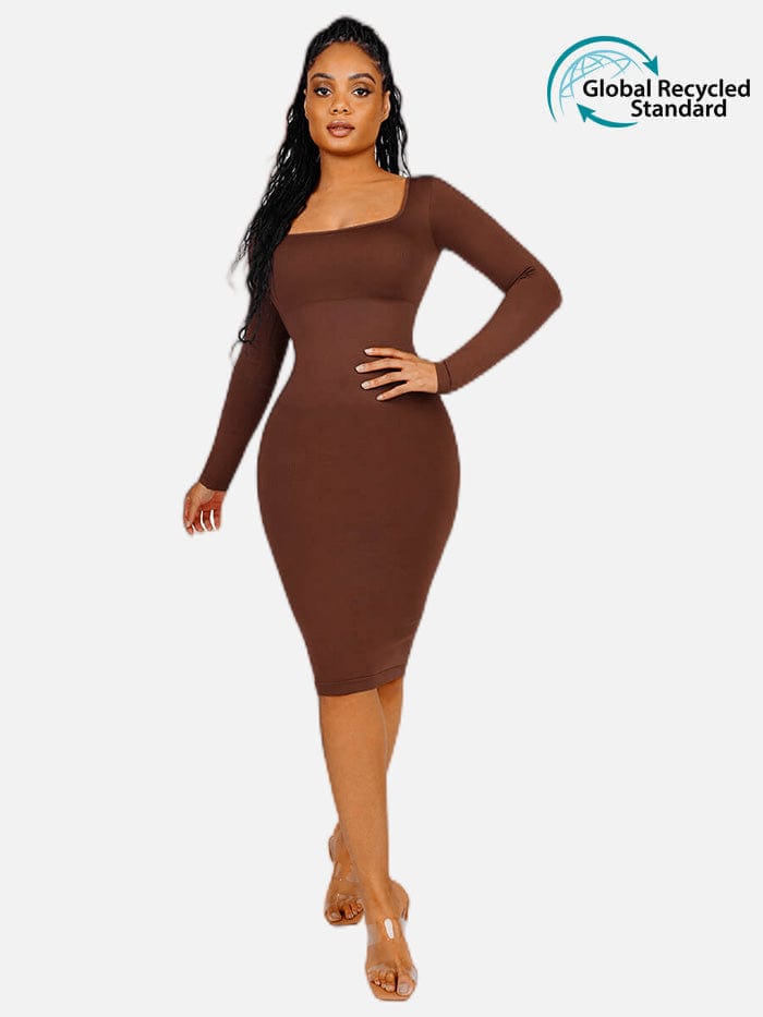 Wholesale 🌿 Eco-friendly Seamless Square Neck Long Sleeve Shaper Dress