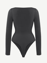 Wholesale 🌿Seamless Eco-friendly Square Neck Long Sleeve 360° Waist Control Thong Bodysuit