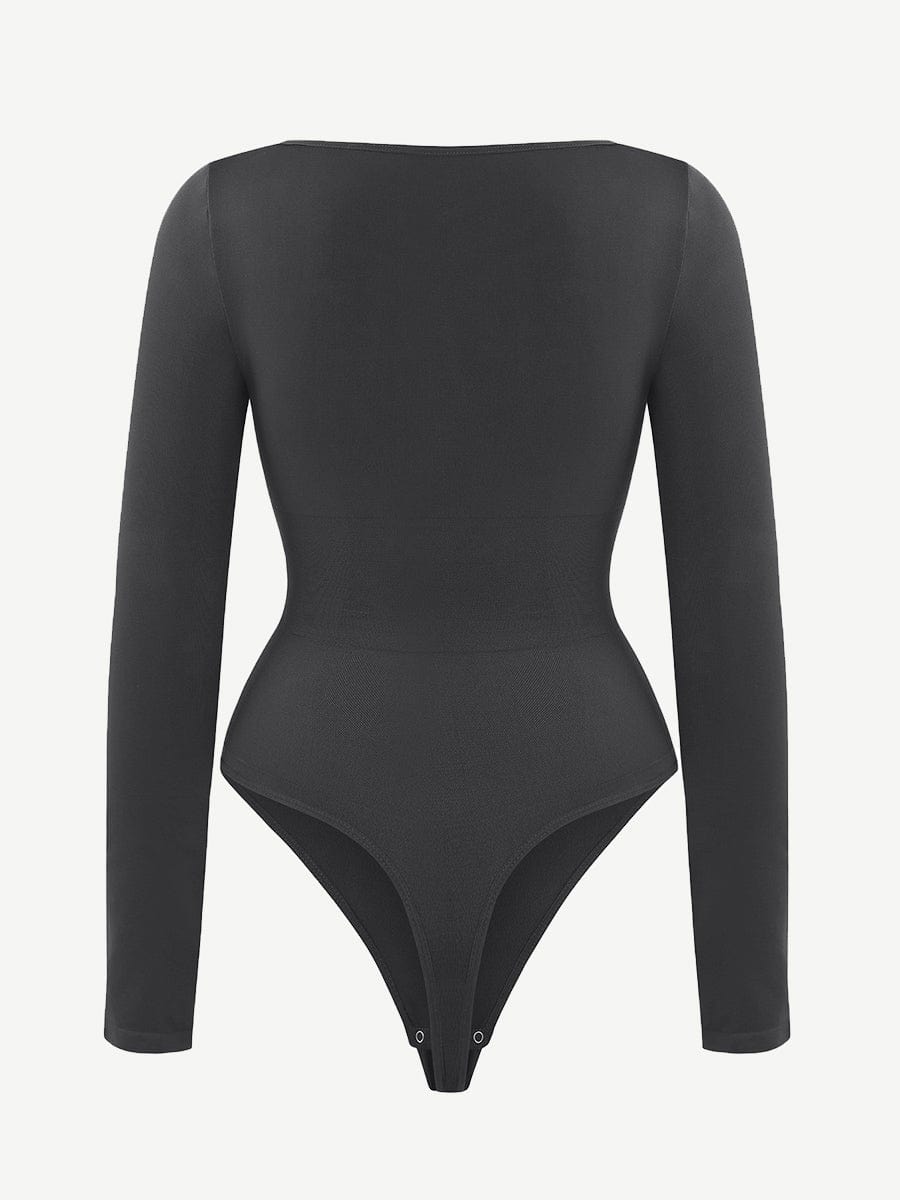 Wholesale 🌿Seamless Eco-friendly Square Neck Long Sleeve 360° Waist Control Thong Bodysuit