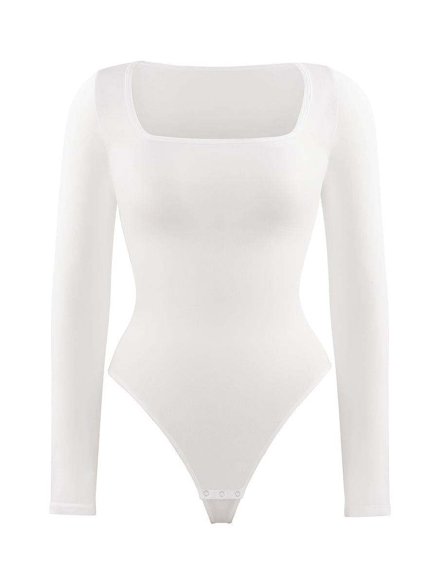 Wholesale 🌿Seamless Eco-friendly Square Neck Long Sleeve 360° Waist Control Thong Bodysuit