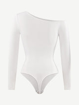 Wholesale Seamless Diagonal Neck Long Sleeve Waist Trimming Thong Bodysuit