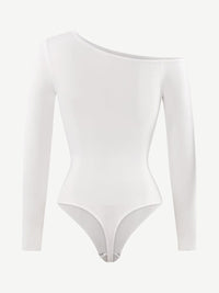 Wholesale Seamless Diagonal Neck Long Sleeve Waist Trimming Thong Bodysuit