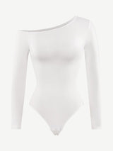 Wholesale Seamless Diagonal Neck Long Sleeve Waist Trimming Thong Bodysuit