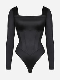 Wholesale Retro Square Neck Built in corset Tummy Control Bodysuit With removable coasters