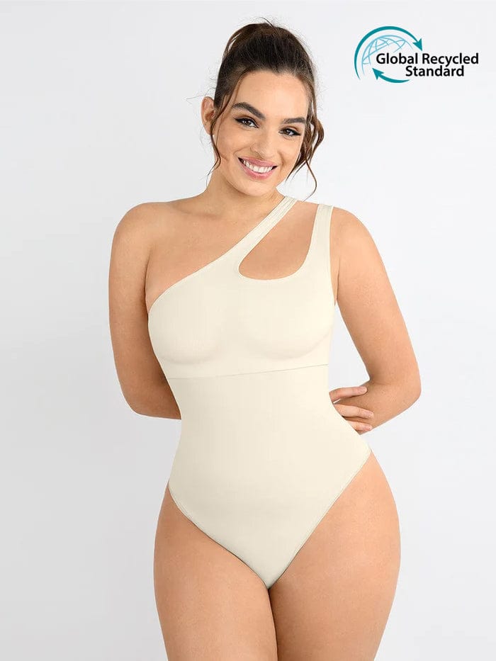 Wholesale One-shoulder Cut Out Waist and Abdomen Compression Shapewear Bodysuit