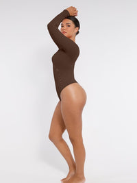 Wholesale Long Sleeved V-neck Waist Shaping Tummy Control Seamless Bodysuit