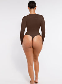 Wholesale Long Sleeved V-neck Waist Shaping Tummy Control Seamless Bodysuit