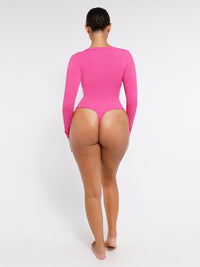 Wholesale Long Sleeved V-neck Waist Shaping Tummy Control Seamless Bodysuit