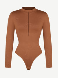 Wholesale Seamless Long Sleeve Zipper Thong Bodysuit