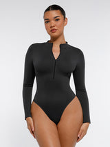 Wholesale Seamless Long Sleeve Zipper Thong Bodysuit