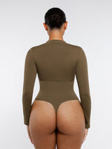 Wholesale Seamless Long Sleeve Zipper Thong Bodysuit