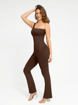 Wholesale Seamless Sloped Shoulders Shaping Jumpsuit with Flared Legs