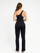 Wholesale Seamless Sloped Shoulders Shaping Jumpsuit with Flared Legs